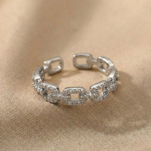 Bague Chaîne Zircon - Anneau Argenté