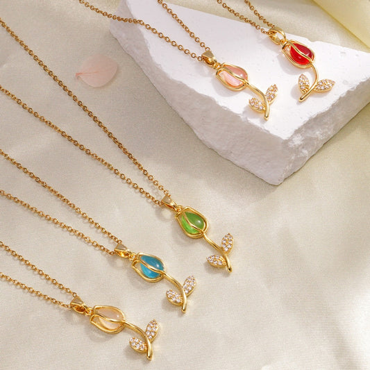 Collier Fleur - Tulipe blanche