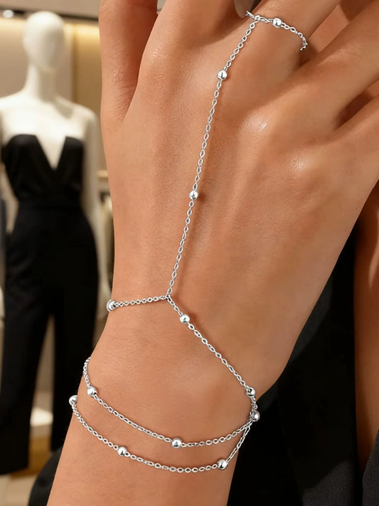 Bracelet Bague Argenté - Chaînes Fines Multirangs