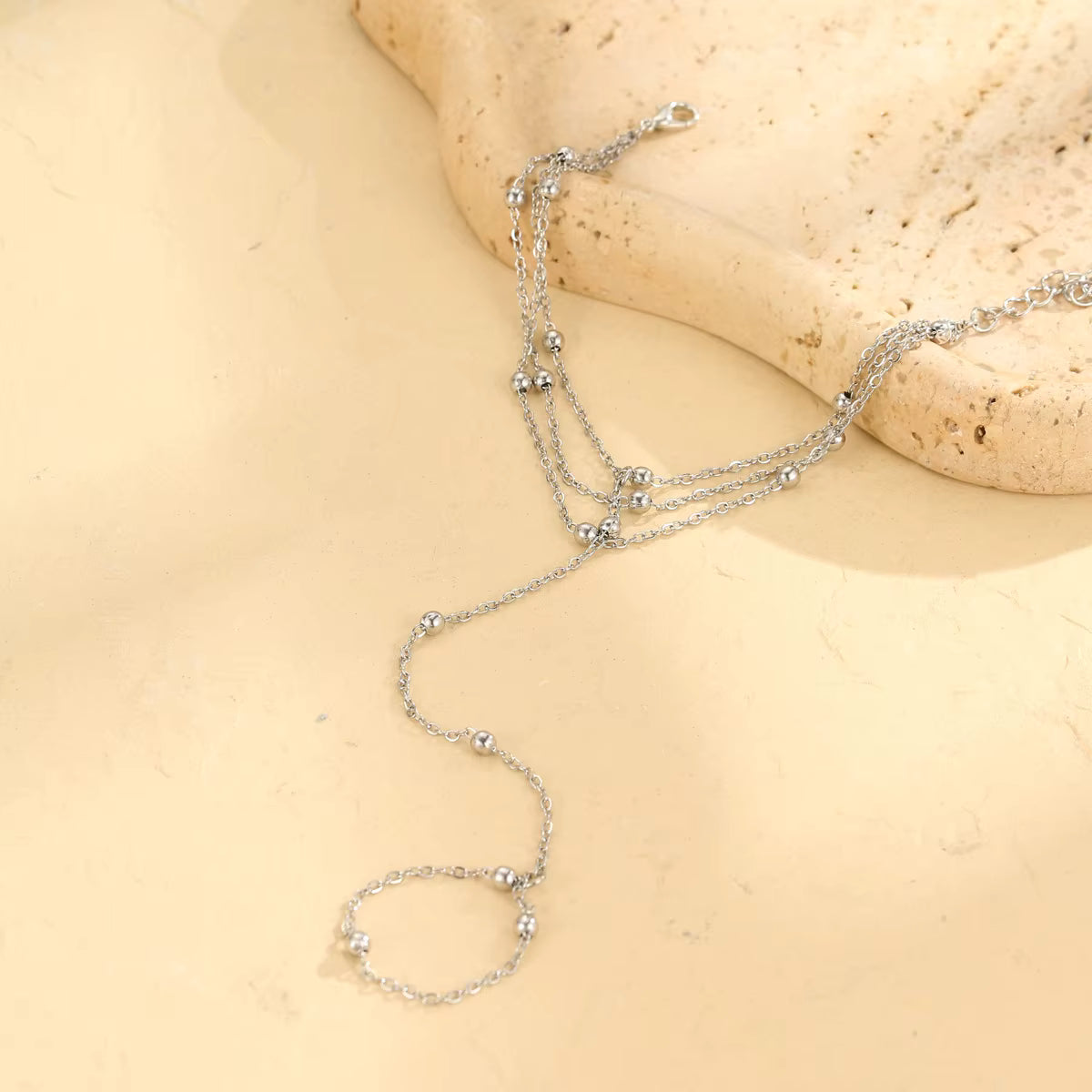 Bracelet Bague Argenté - Chaînes Fines Multirangs