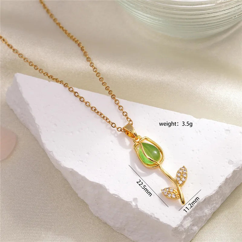 Collier Fleur - Rose Verte