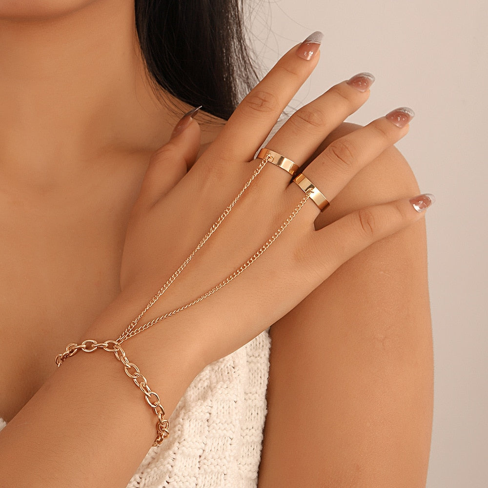 Bracelet Bague Chaine Main Or