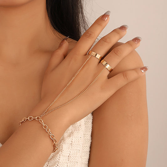 Bracelet Bague Chaine Main Or