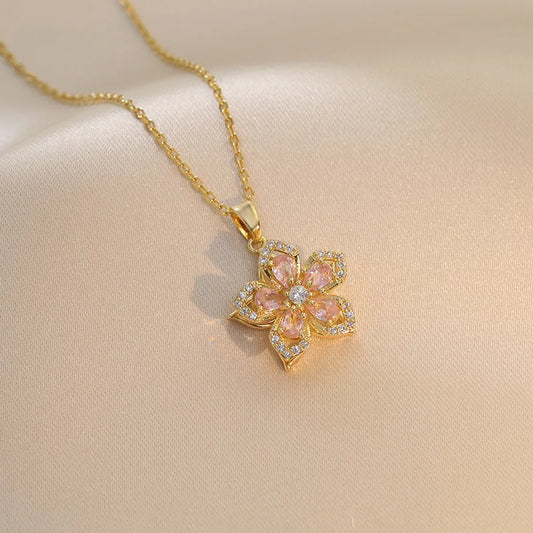Collier Fleur - Pétales Roses