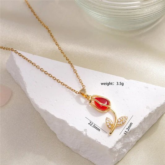 Collier Fleur - Rose Rouge