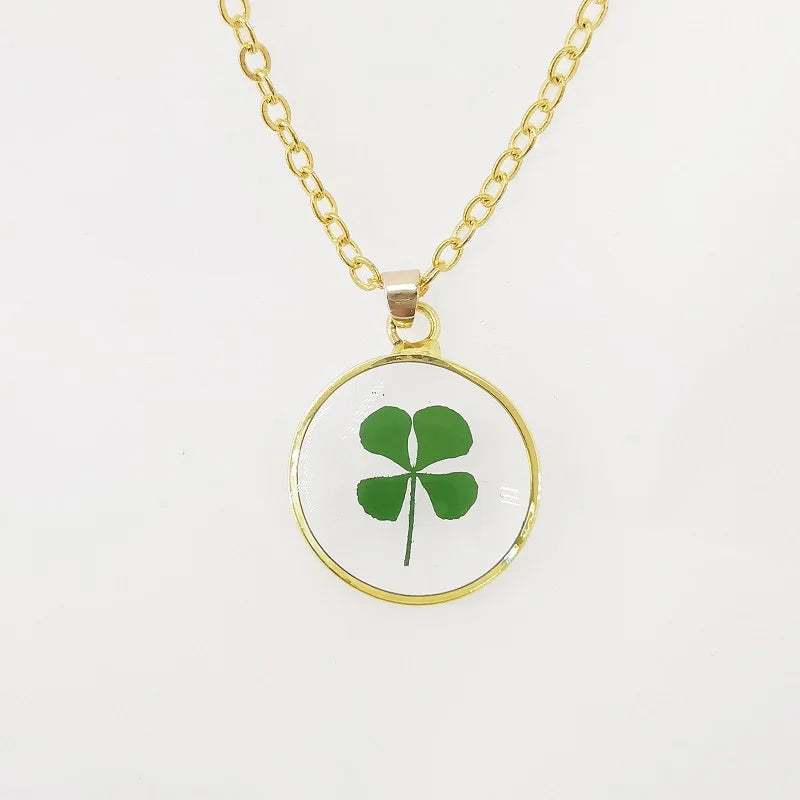 Collier Fleur Séchée - Trèfle 4 feuilles