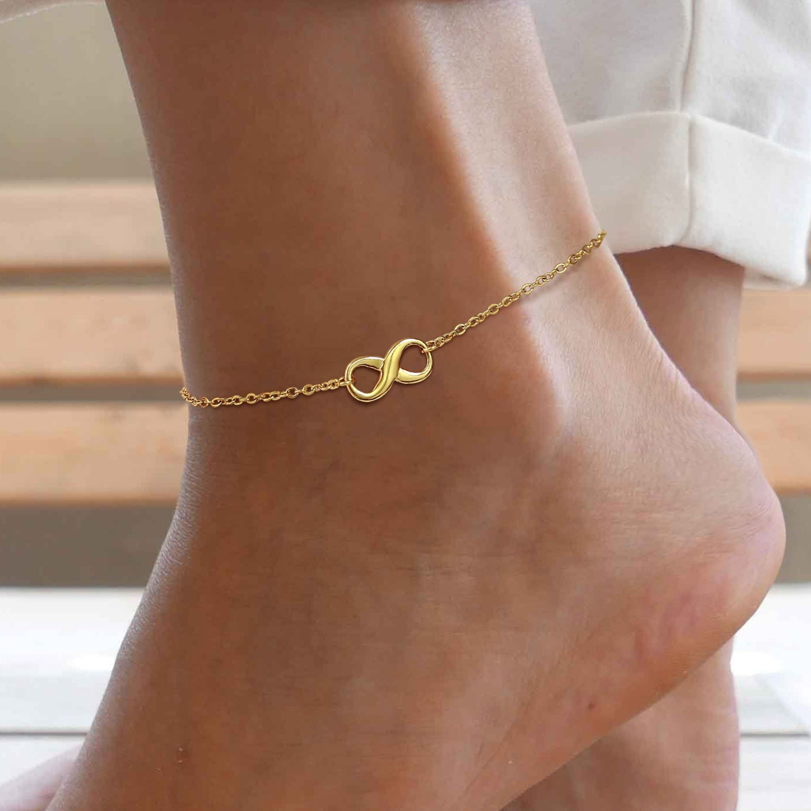 Finrezio Bracelet Cheville Infini Argent 925 - Anklet Femme Fille Avec Zircon