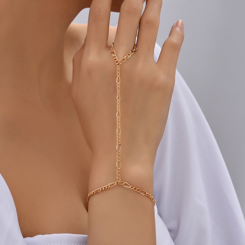 Bracelet Bague Chaine de Main en Or