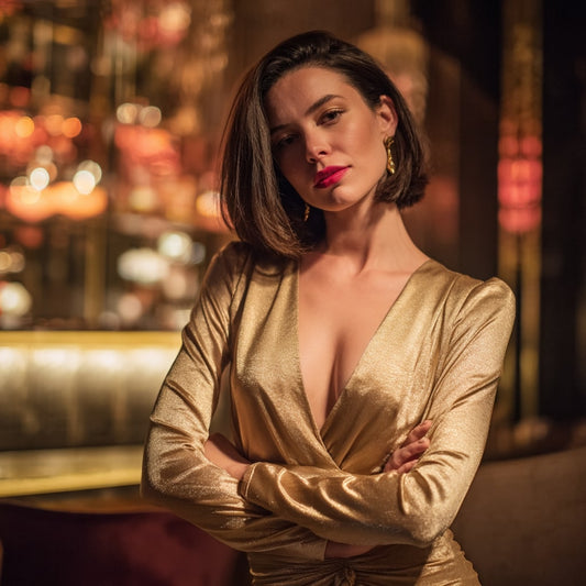 Robe dorée fendue et chaîne de cheville : le combo glamour de la saison