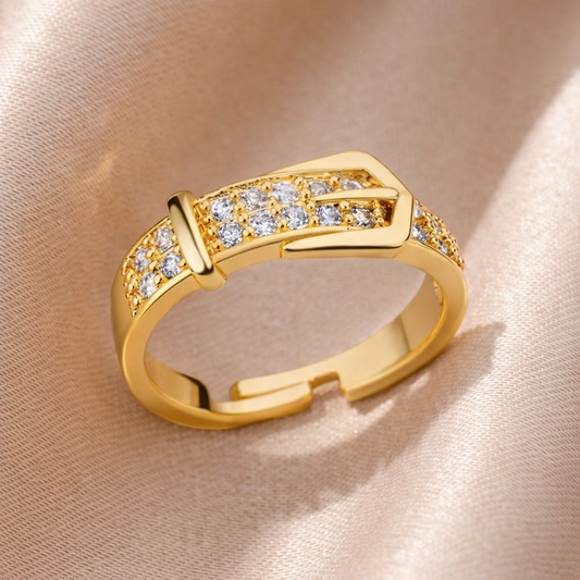 Bague Boucle Dorée - Ajustable pierre