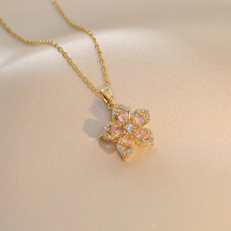 Collier Fleur - Pétales Roses