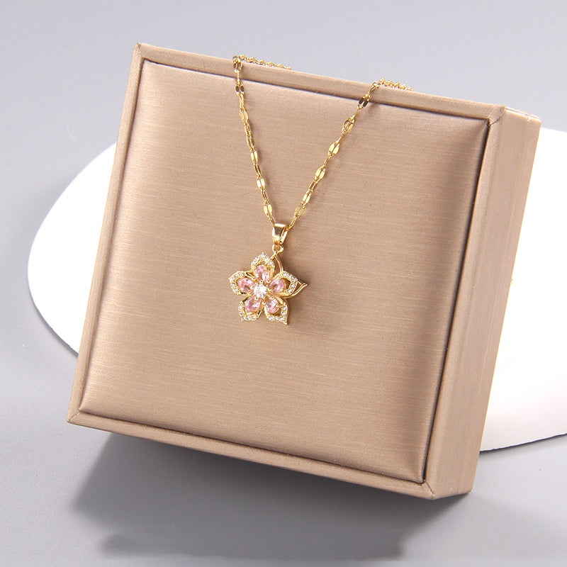 Collier Fleur - Pétales Roses boite
