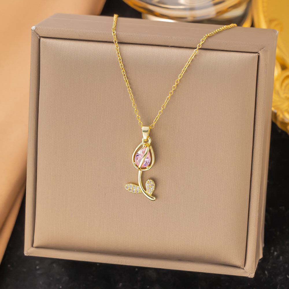 Collier Fleur - Tulipe Rose