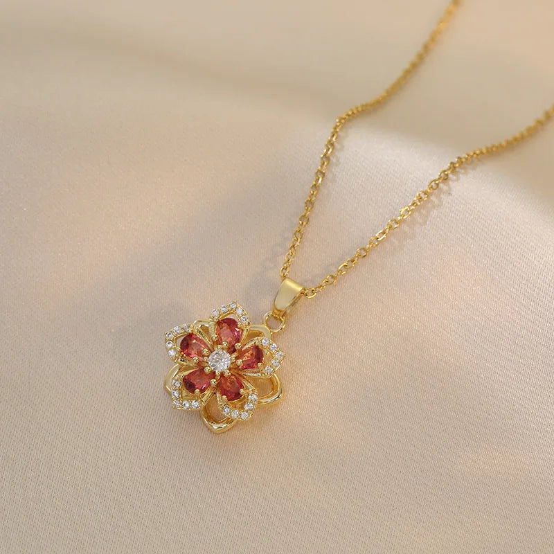 Collier Fleur Pétales Rose Impériale