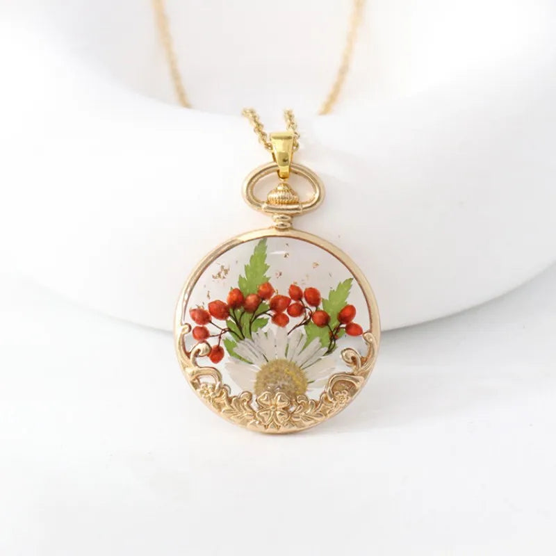 Collier Fleur séchée - Fleur à baie rouge