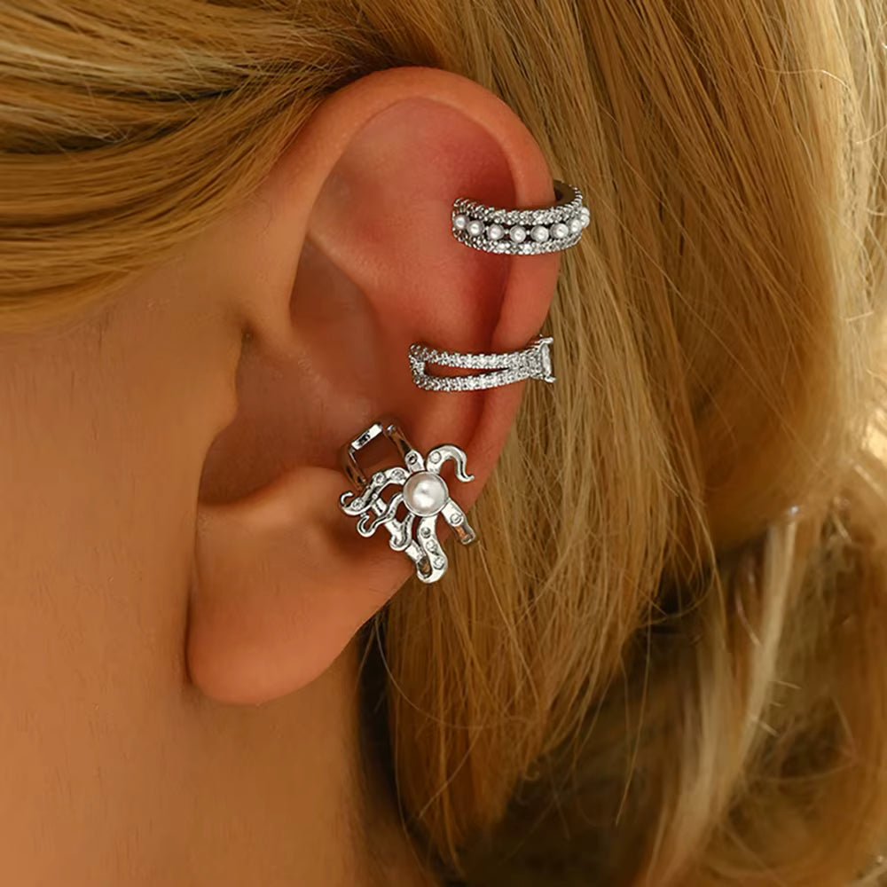 Earcuff - Perla argentée portée