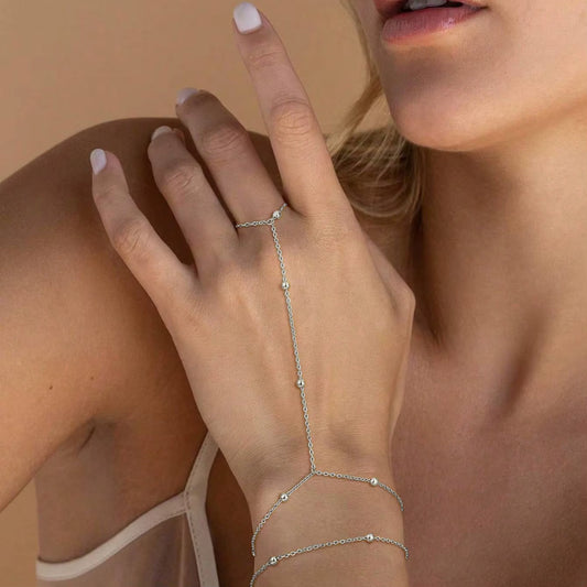 Bracelet Bague Argenté - Chaînes Fines Multirangs