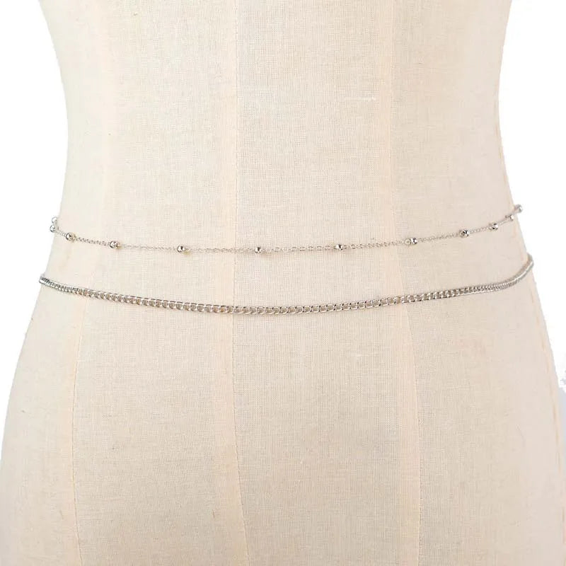 Fashion Metal Double Layered Beads Belly Chains for Women Simple Gold Color Waist Body Chain Beach Party Jewlery Accessories
