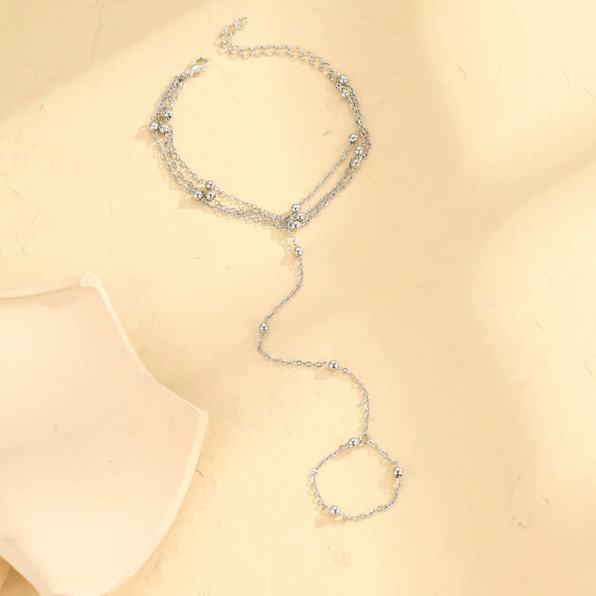 Bracelet Bague Argenté - Chaînes Fines Multirangs