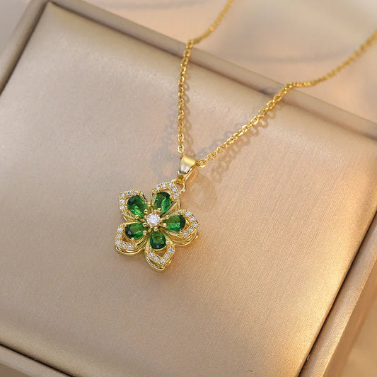 Collier Fleur - Pétales Vertes