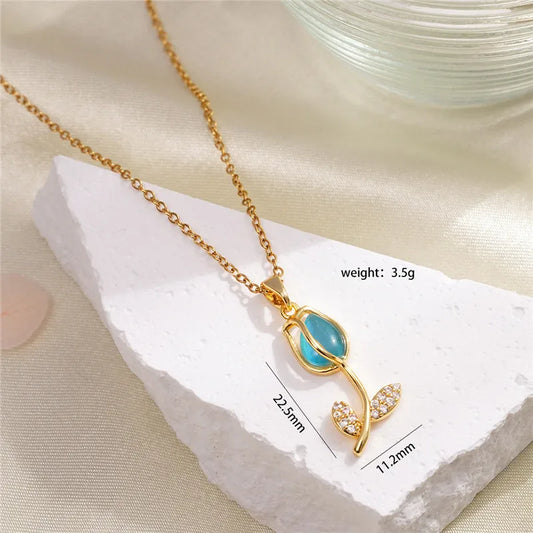 Collier Fleur - Rose Bleue
