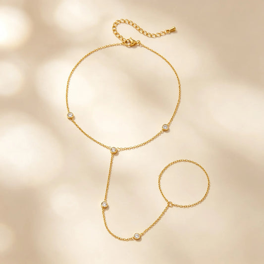 Bracelet de cheville femme doré avec cristaux CZ - vue principale