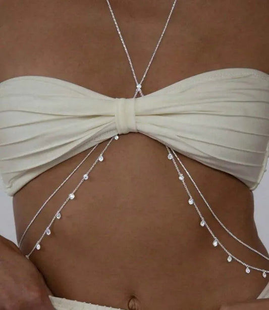 Chaîne de corps argentée à strass multi-rangs Cascade Argentée