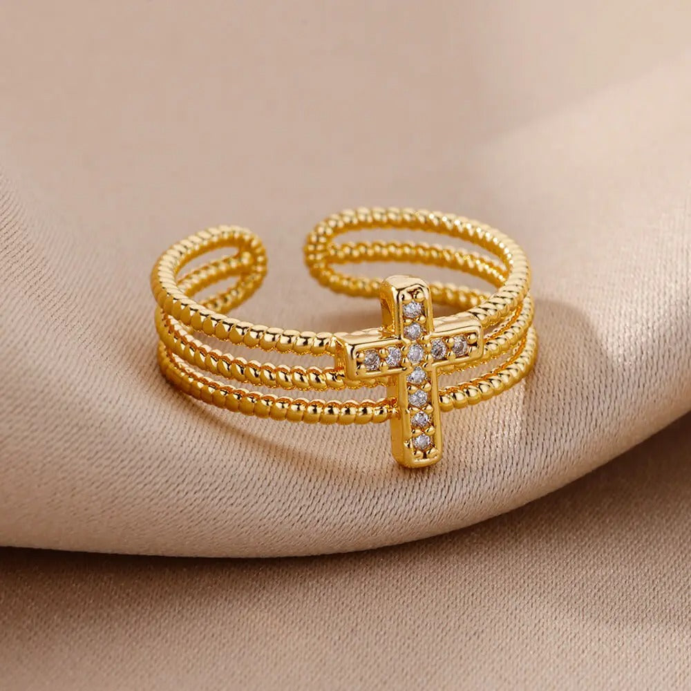 Bague - Croix Dorée